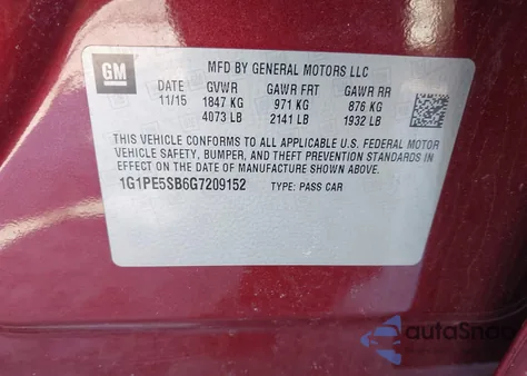 2016 Chevrolet Cruze Limited 1Lt Auto z USA, uszkodzony, nr VIN 1G1PE5SB6G7209152